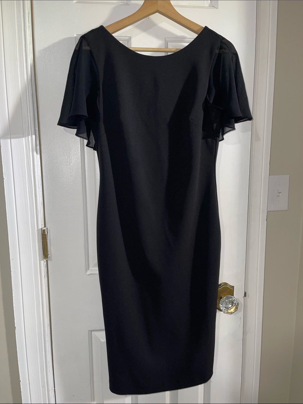 Calvin Klein Black Midi Dress with Flutter Sleeves